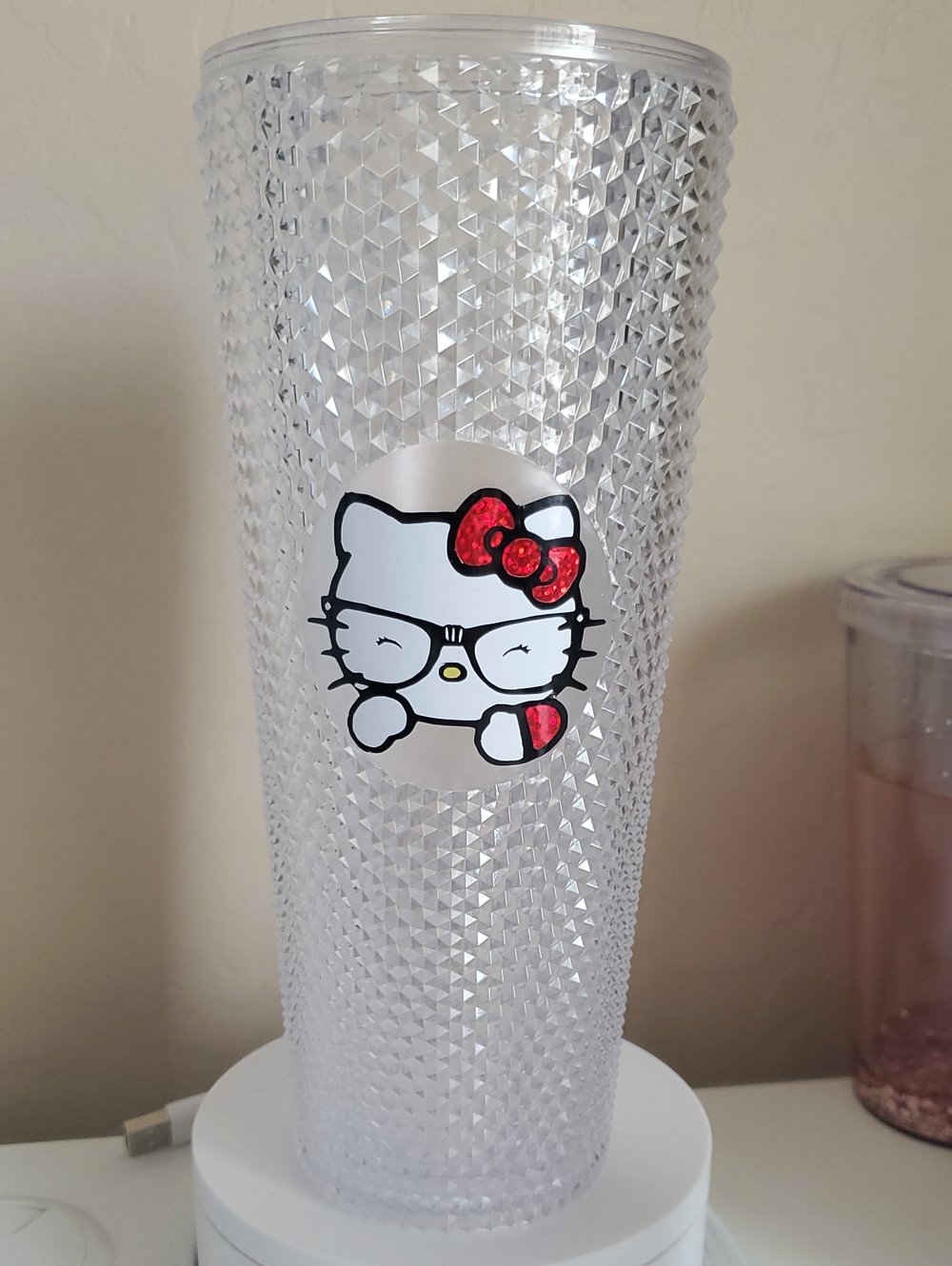 Hello Kitty Iridescent Studded Tumbler with Glitter Red Bow Accent